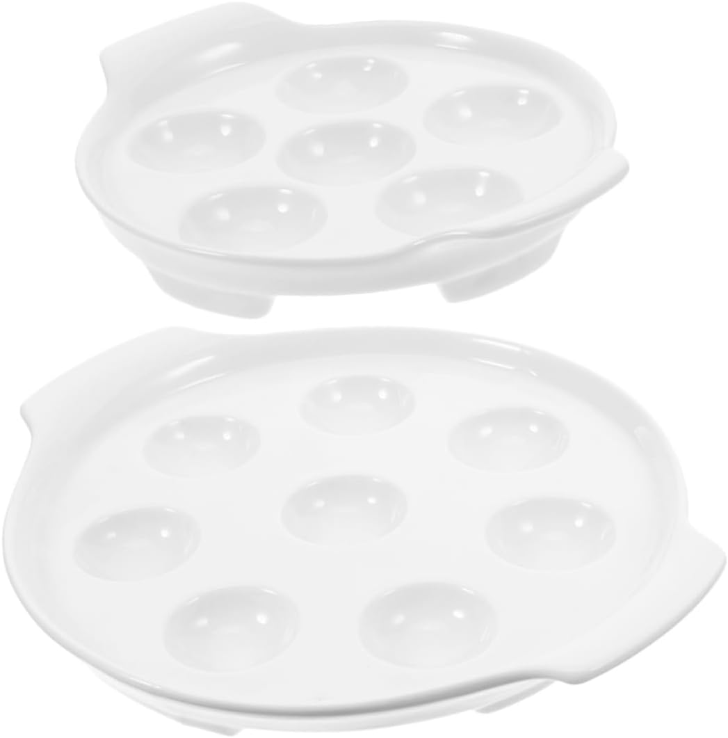 2-Piece Ceramic Escargot Baking Dish Set French Style Snail Plates Handles Porcelain Escargot Cooking Dish for BBQ and Dining