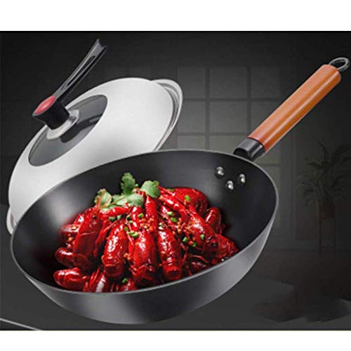 Wok de hierro fundido con mango de madera y tapa miniatura 2