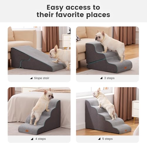 Gardner Pet 4-Step Dog Stairs for Small Dogs 18.5\" H, Curved 4-Step Pet Stairs, Dog Steps for High Bed (18-20 in), Couch with Durable Non-Slip Waterproof Fabric Cover and CertiPUR-US Certified Foam
