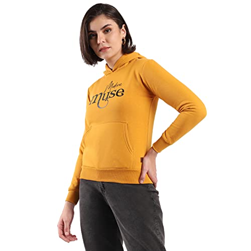 Image of PINACOLADA Women's Cotton Solid Printed Sweatshirt with Hoodie, Regular Fit for Casual Wear Full Sleeve Sweatshirt Crafted with Comfort Fit and High-Performance for Everyday Wear