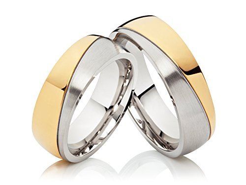 2 alianzas de boda anillos de compromiso anillos de acero inoxidable confies, Bicolor oro plateado y grabado Cover