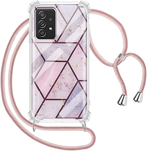 Tawarror Handykette für Samsung Galaxy A33 5G Hülle mit Band, Marmor Glitzer Necklace Kompatibel mit Kordel Silikon Handyhülle mit Kordel zum Umhängen Schutzhülle mit Band in Roségold Cover