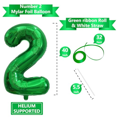Image of Number Balloons Green Party Balloon - Giant Number 2 Balloon, 40 Inch Large Balloon for St. Patrick's Day Games Theme Birthday Decoration, Girls Boys Party Supplies