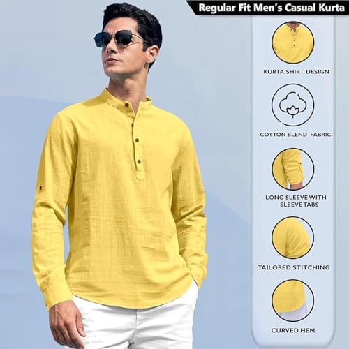 Image of Beige Color Cotton Blend Mandarin Neck Short Kurta Straight Kurta for Men (S)