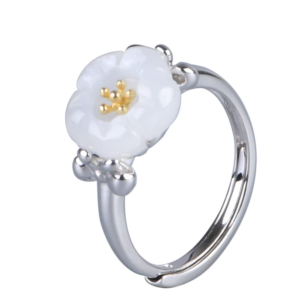Anello in Argento Sterling 925,Anelli in Argento Sterling Donna 925 Anelli Regolabili in Fiore di Giada di Hetian Anelli Regolabili con Temperamento A Farfalla Knot Gioielli con Fascino Energetico R