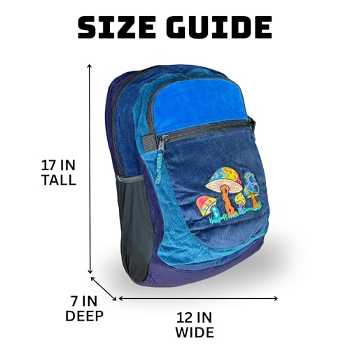 Ixchel Medium Patchwork Corduroy Sport Backpack w Mushroom Embroidery & Hidden Pocket – Handmade Backpack Festival Bag3