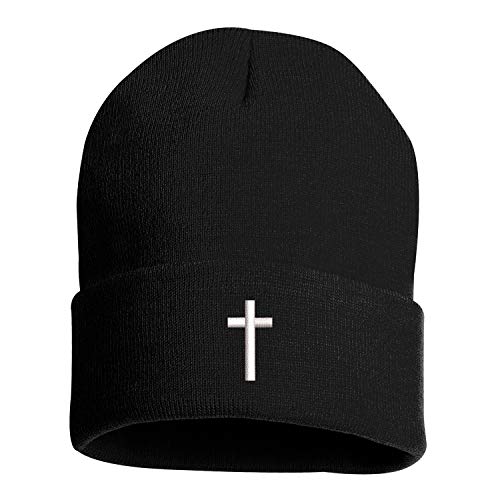 DSY Lifestyle Cross Unisex Beanie Hat - Christian Cross Beanie (White)