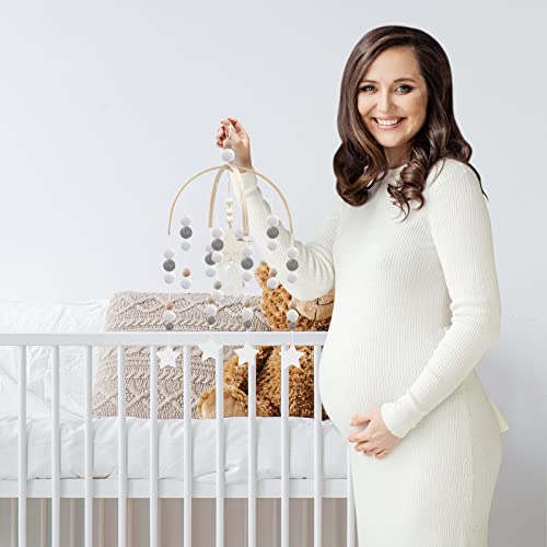 Mobile For Crib,Neutral Baby Crib Mobile Nursery Cot Mobile, Handmade Wooden Bead Bed Felt Baby Ceiling Mobiles,Boho Crib Mobile,Baby Nursery Mobile For Kids Room Nursery Decor（Gray-Star） #TOP6