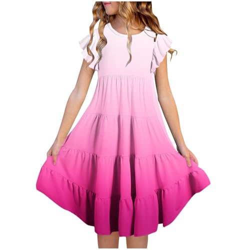 Uillui Girls 2025 Summer Boho Dress Tween Ruffles Tiered Dresses Flowy Sundress Casual Gradient Midi Dress Size 6-14 Years