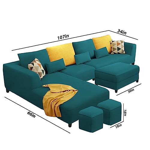Image of Galib LHS 8 Seater L Shape Sofa Set with Ottoman & 2 Puffy for Living Room (Pine) Premium Fabric
