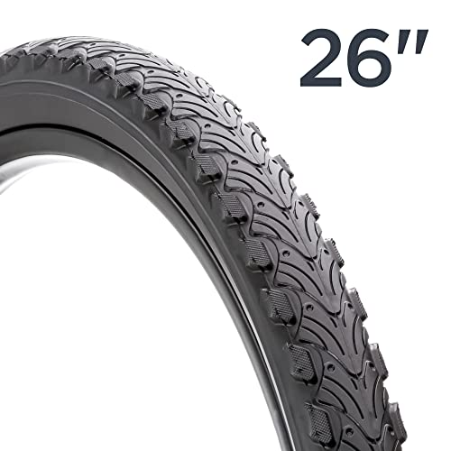 Schwinn Replacement Bike Tire, 26″ x 2.0″ Hybrid Bike Tire, Wider Tread Knob Spacing, Combination Tread, Fits Internal Rim Widths 19mm to 29mm, PSI Range 40 to 65