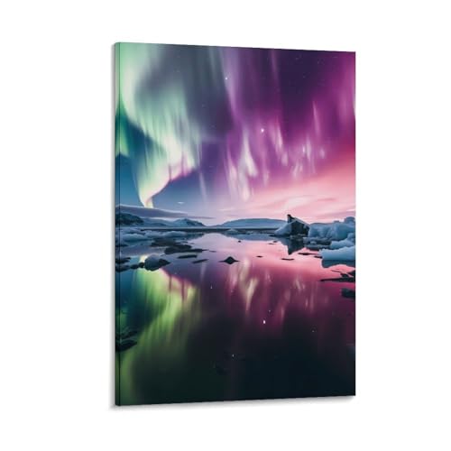 Lumières du nord murale peinture toile deco chambre 12x18inch