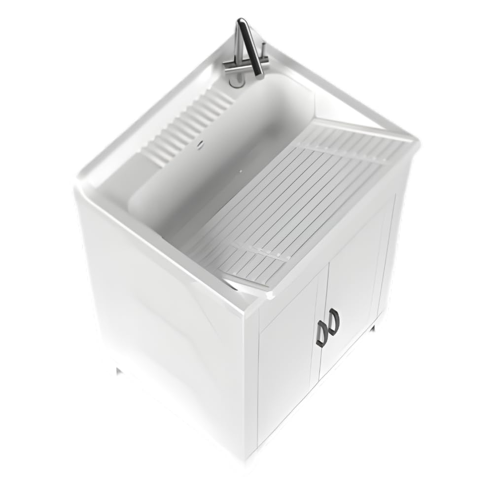 Mobile Lavandino in Resina Forabile per Rubinetto - da Esterno, Interno, Vasca, Garage, a Mano, Lavapanni, Portaoggetti, Lavanderia, Resistente agli Acidi - Made in Italy Bianco