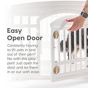 IRIS USA Dog Playpen, 4-Panel 24″ Pet Playpen with Door, Puppy Playpen, Indoor/Outdoor Dog Pen, 35 x 35 x 24, Foldable, Customizable, White
