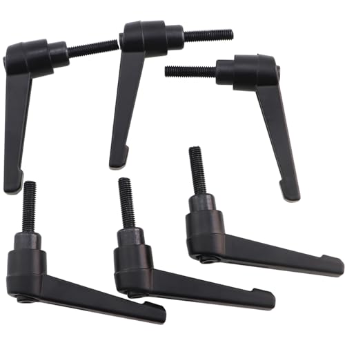 ZQIY 6PCS M5x20x20mm Adjustable Handle Clamping Lever Handles Black Oxidized Carbon Steel Threaded Male Studs Quick Release Ratchet Bolt Knobs for Component Fixing