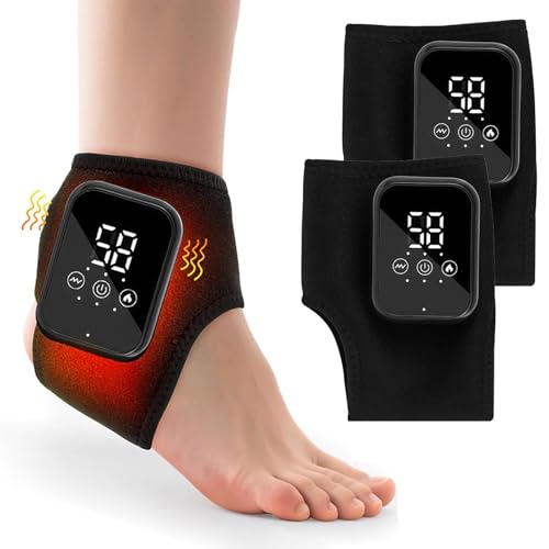 2Pcs Foot Massager, 3-in-1 Heated Foot & Ankle Wrap with Vibration, 3 Vibration Mode & 3 Heat Level for Home, Office, Travel (Black)