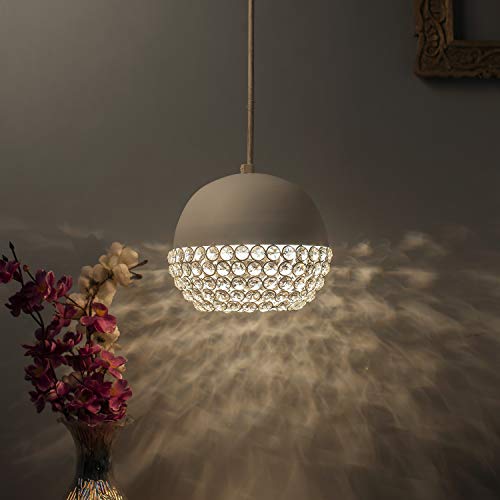 Image of Homesake Crystal Pendant Light - Modern Black Hanging Ceiling Lamp with Sparkling Crystals, Decorative Lighting for Dining Room, Living Room, Bedroom, Kitchen Island - Elegant Chandelier Style(White)