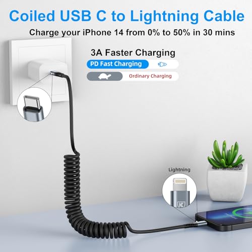 Cable USB C a Lightning resistente con diseño en muelle helicoidal para carga rápida de iPad 2