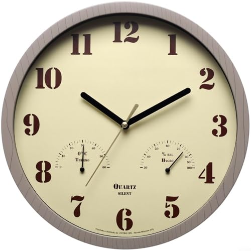 Alanmoship Horloge de jardin résistante aux intempéries avec thermomètre et hygromètre, horloge murale analogique silencieuse sans tic-tac pour une utilisation en intérieur et en extérieur, étanche