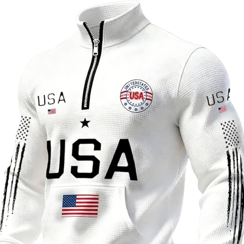 Sweat-shirt gaufré américain à manches longues et pull col montant pour homme de style usa
