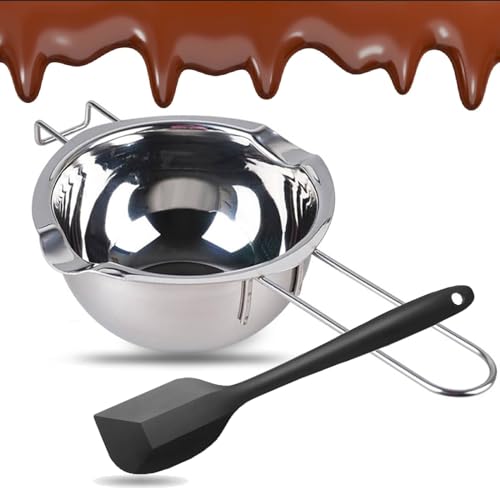 Kiuiom Bagnomaria in Acciaio Inox, Ciotola per Bagnomaria, Cioccolato Ciotola di Fusione, 600ml con 1 Spatola Pentola Fusione del Cioccolato Crogiolo per Cioccolato Cottura Pentolino Bagnomaria