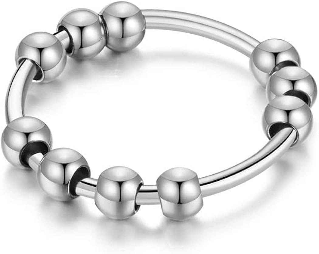 Miniatura 5 de 9Pcs Anti Anxiety Ring with Beads Fidget Open Rings Set for Women - Silver Fidget Ring Anti Anxiety Rings for Men Women Adjustable Fidget Rings