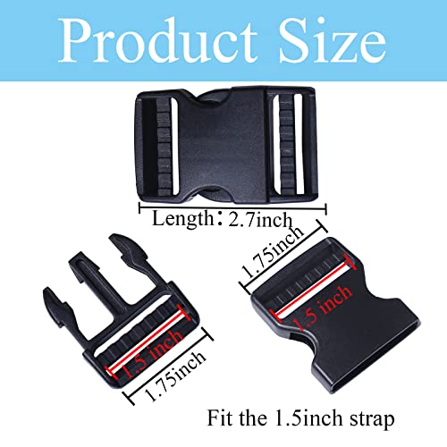 J.carp 4 Pack 1.5" Wide Quick Side Release Buckles, Dual Adjustable No Sewing Slide Clips Snaps, Heavy Duty Plastic Replacement For Nylon Strap Backpack Nylon Webbing Belt Fanny Pack Pet Dog Collars #TOP1