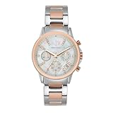 Armani Exchange Orologio da donna, cronografo al quarzo, cassa in acciaio inossidabile da 36 mm, 2t/rosa con bracciale in acciaio inossidabile, AX4331, Tono argento e tono oro rosa