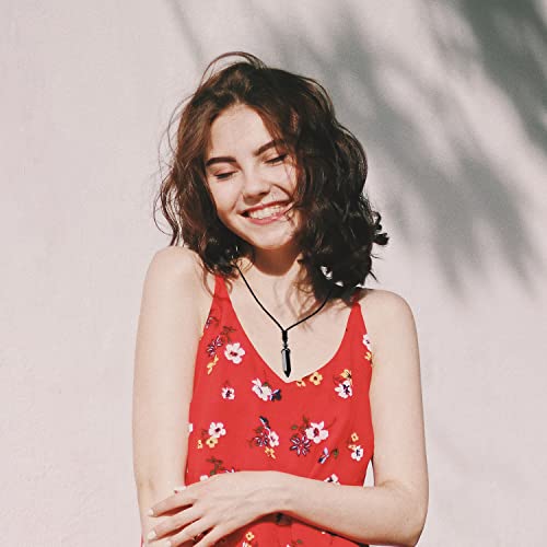 Tikcauz Hexagonal Crystal Points Pendant Necklace Black Obsidian Healing Stone Necklace Adjustable Rope Reiki Gemstone Necklace Handmade Jewelry For Men Women #TOP3