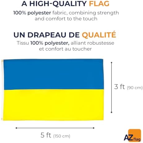 AZ FLAG - Ukraine Flag - 150x90 Cm - 100D Polyester Ukrainian Banner with Two Metal Grommets - Fade Resistant - Vivid Colors - 3' x 5' Feet - 3x5 Ft - 1