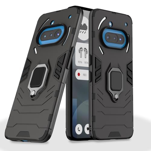 Image of Pikkme Back Cover for Nothing Phone 3a 5G | 360 Protection Case | Ring Holder Stand D5 Tough Armor Bumper Case (Black)