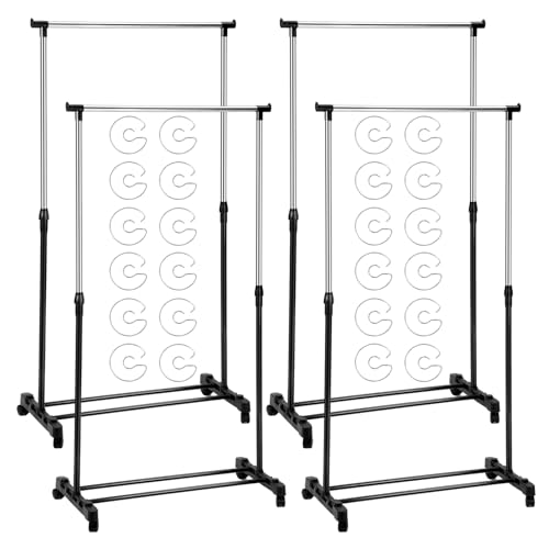 YooNotee 28 Pcs Adjustable Pocket Chart Stand with Wheels Stainless Steel Expandable Anchor Chart Holder with Rings for Teachers Classroom Home Educational Tool No Include Pocket Charts (Black)