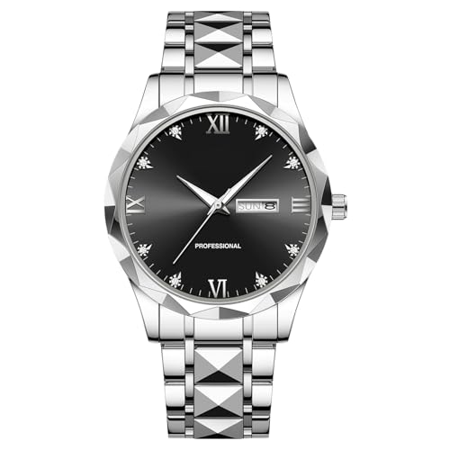 RORIOS Herren Schlichte Armbanduhr Klassische Edelstahl Herrenuhren Analog Quarz Uhr Leuchtend Datum Kalender Uhren Vintage Elegant Uhr für Männer Silber A