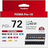 PGI-72 Ink Cartridges Compatible Pro 10 Pro High Capacity Ink Cartridge Replacement for Canon PGI 72 Ink Cartridge Pixma Pro 10 Pro-10s Pro-10 Pro 10s Printers, 10-Pack (MBK/PBK/C/M/Y/PM/PC/R/GY/CO)