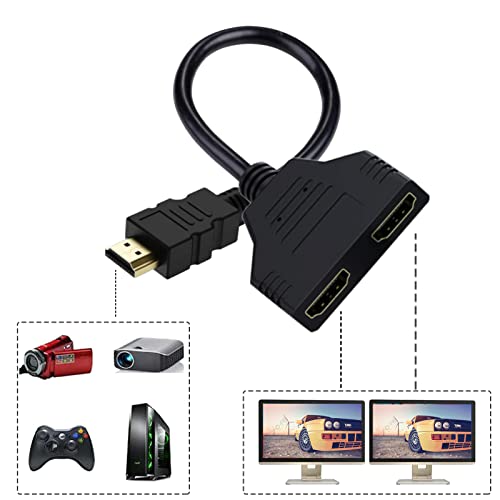 HDMI Splitter Adapter Cable -HDMI Splitter 1 in 2 Out HDMI Male 1080P to Dual HDMI Female 1 to 2 Way, for HDMI HD, LED, LCD, TV,Support Two TVs at The Same Time(1 HDMI Source to 2 HDMI Displays)