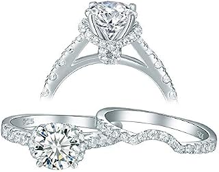Newshe Jewellery Cz Wedding Rings for Women Engagement Bridal Set Sterling Silver 2ct