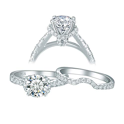 Newshe Jewellery Cz Wedding Rings for Women Engagement Bridal Set Sterling Silver 2ct