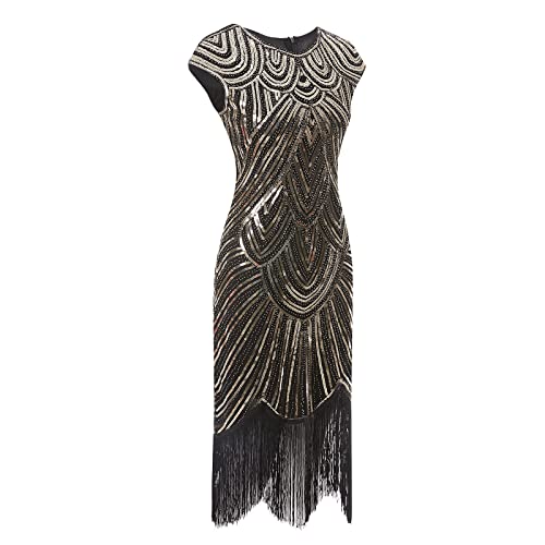 Robe de soirée vintage scintillante Gatsby avec franges fluides