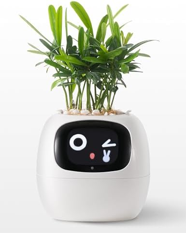 Plantagotchi AI Plant Pot with Expression - Smart Planter Robot Guidance on Plant Companion with Rich Gesture Interaction, Desk Setup Gift (White)