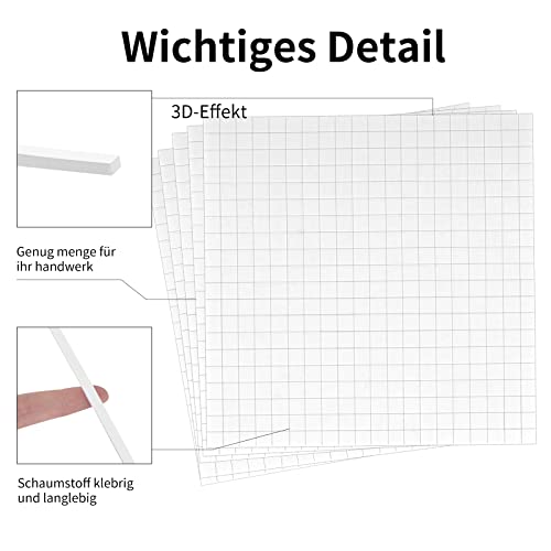 3D Klebepads 5 * 5 * 3mm Klebekissen weiß doppelseitig Schaumstoff Klebestreifen Schaumklebepunkte für Papier, Kunststoff, Metall (2000)