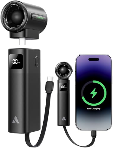 Image of Aecooly Portable Fan with Power Bank, 36ft /s Poweful Handheld Fan, 5000mAh Battery [20H Max Cooling], 4 Speeds Mini Detachable Modular, Small Personal for Summer, Travel, Gifts for Women-Black