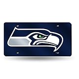 Rico Industries NFL Seattle Seahawks Laser Inlaid Metal License Plate Tag, Navy, 6