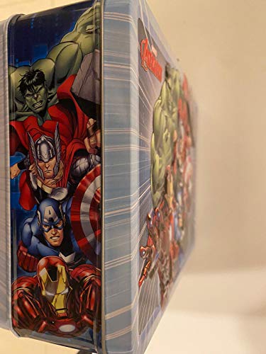 Avengers Assemble Marvel Tin Box Collectible Lunch Box - Iron Man - Hulk - Thor - Captain America (Light Blue) #TOP4