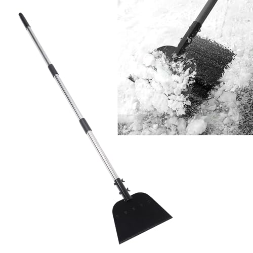 Hapivida Pala di Neve Piatta in Acciaio, Raschietto di Ghiaccio in Metallo Pesante con Manico a Lunghezza Regolabile da 140 cm per Bordi del Prato da Giardino del vialett, raschiatura,