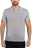 X RAY Mens Knit Polo Sweater Short Sleeve, Tipped Johnny Collar Sweater Polo Top Knitted Tops for Men, Heather Grey, Large