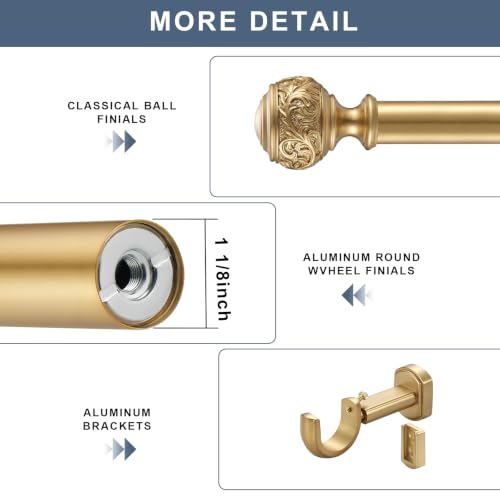 Heavy Duty Curtain Rods 84inch/7ft,1 1/8" Diameter Single Curtain Rod with Classical Finials and Premium Aluminum Brackets,Warm Gold by YuMierle - Used condition - Image 5