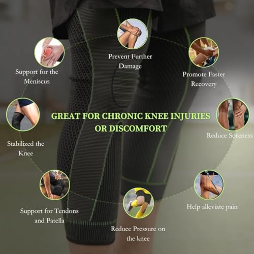 Image of 2 Pack Full Leg Compression Sleeves, Long Knee Brace Support for ACL,PCL, Meniscus Tear, Arthritis, Tendinitis-Free Size