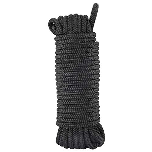 DasMarine 50 ft Anchor Line,Double Braided Nylon Anchor Rope with Stainless Steel Thimble and Marine Grade Snap Hook,Black Anchor Rope Braided Anchor Line (3/8\" Diameter)
