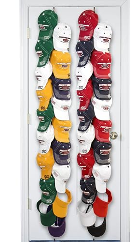 Perfect Curve Cap Rack – Hat Rack for Baseball Caps | Over Door Organizer | Baseball Cap Organizer |Hat Hangers for Closet | 2-Straps with 18 Clips Each | Holds up to 72 caps | Black