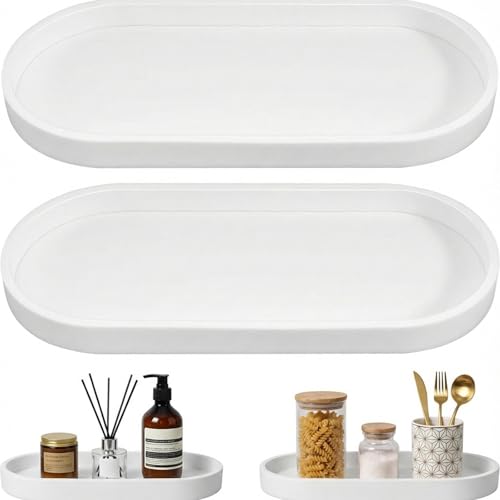 2 Stück Badezimmer Tablett Deko, Weiß Silikon Ablageschale Badezimmer Organizer Modern, Dekotablett für Wohnzimmer, Schlafzimmer, Toilette, Waschbecken, Badewanne und Küchenspüle (Oval)